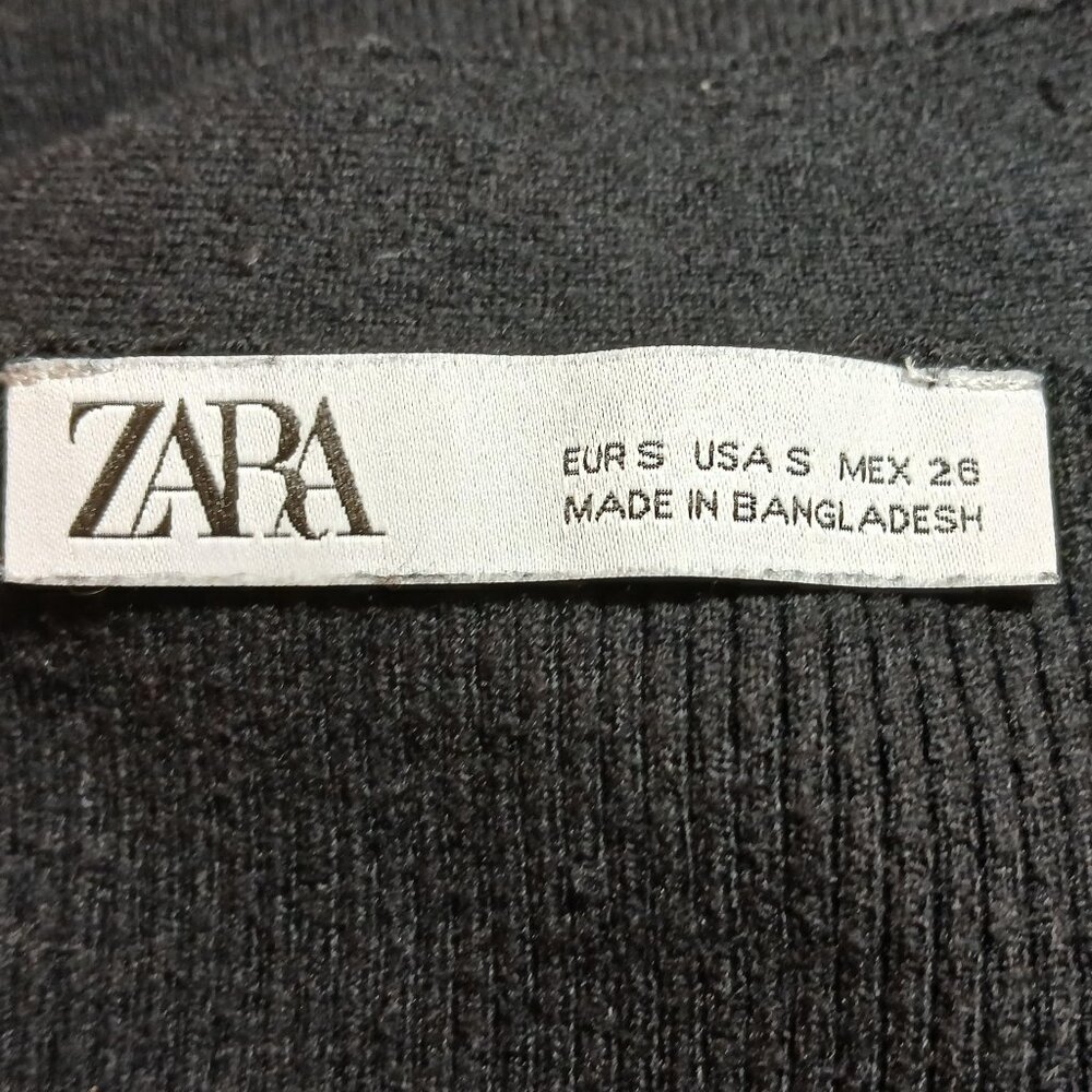 ZARA Black Ribbed Button Knit Crop Balloon Sleeve Cardigan - Picture 4 of 9